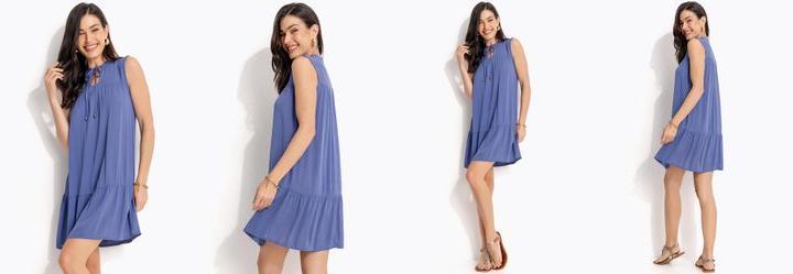 Vestido Azul em Viscose Plana
