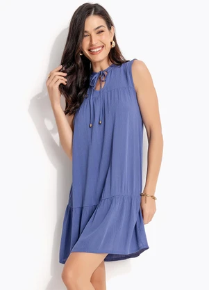 Quintess - Vestido Azul em Viscose Plana - QUINTESS