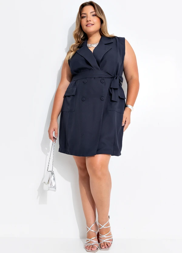 Quintess - Vestido Azul Escuro em Alfaiataria 7