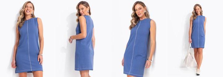 Vestido Azul Jeans em Malha Crepe