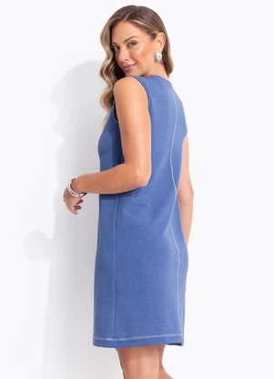 Quintess - Vestido Azul Jeans em Malha Crepe - QUINTESS