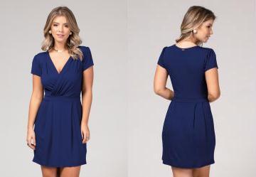 Vestido Azul Marinho com Decote Transpassado