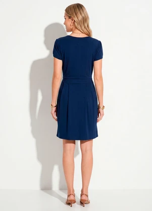 Quintess - Vestido Azul Marinho com Decote Transpassado - QUINTESS