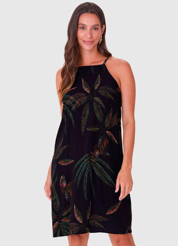 Malwee - Vestido Azul Marinho Curto Evasê Tropical