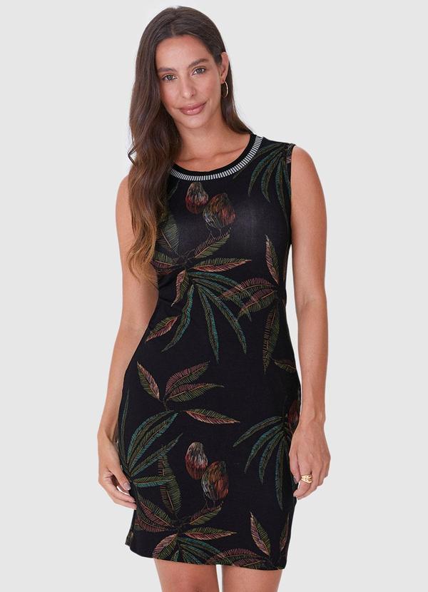 Malwee - Vestido Azul Marinho Curto Folhagens