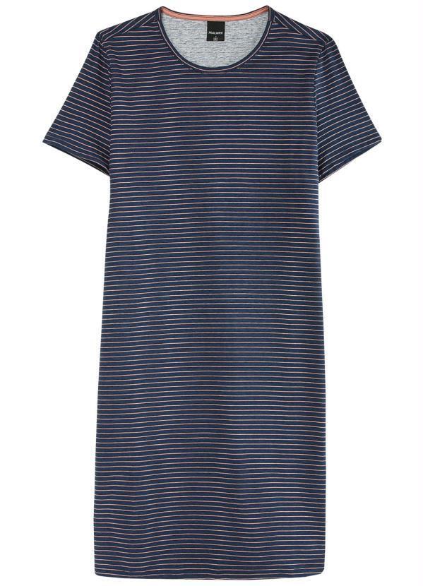 Malwee - Vestido Azul Marinho Curto Listrado