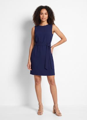 Vestido Azul Marinho em Alfaiataria de Viscose com Poli�ster