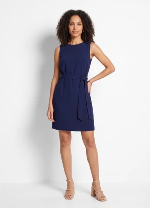 Quintess - Vestido Azul Marinho em Alfaiataria de Viscose com Poliéster - QUINTESS