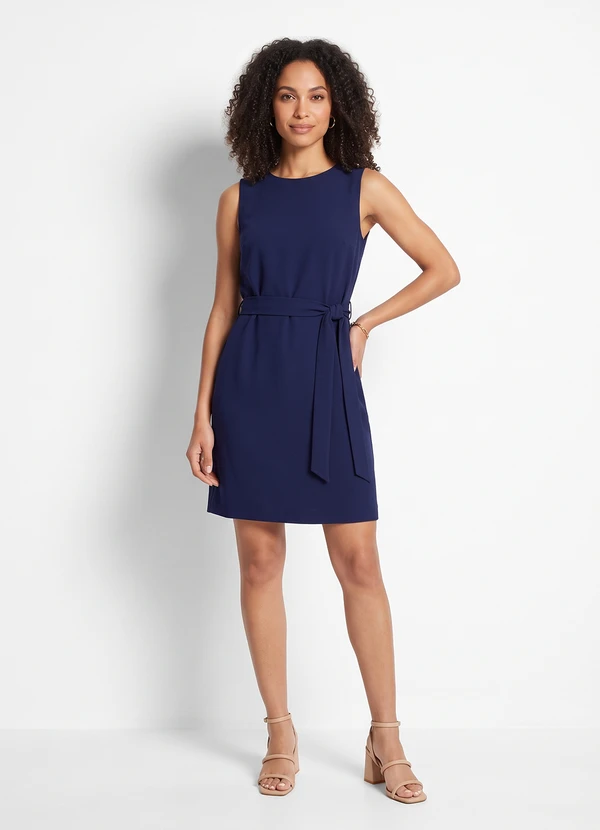 Quintess - Vestido Azul Marinho em Alfaiataria de Viscose com Poliéster