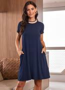 Vestido Azul Marinho em Malha de Viscose