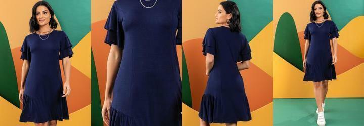 Vestido Azul Marinho em Malha de Viscose