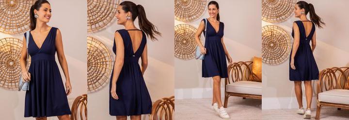Vestido Azul Marinho em Malha de Viscose
