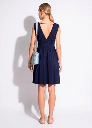 Quintess - Vestido Azul Marinho em Malha de Viscose - QUINTESS