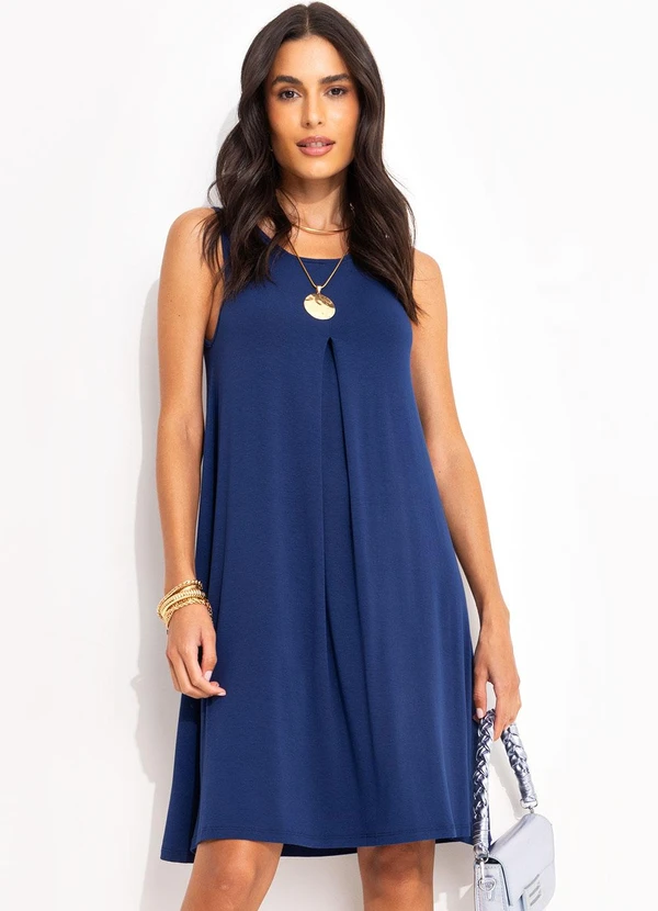 Quintess - Vestido Azul Marinho em Malha de Viscose
