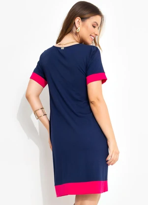 Quintess - Vestido Azul Marinho em Malha de Viscose - QUINTESS