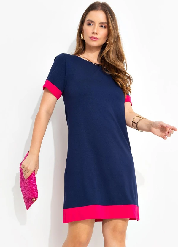 Quintess - Vestido Azul Marinho em Malha de Viscose