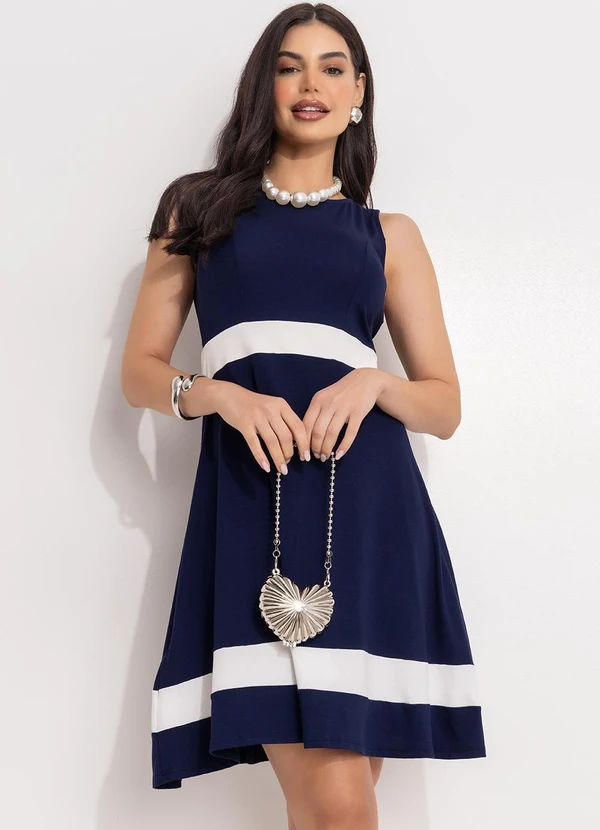 Quintess - Vestido Azul Marinho em Malha de Viscose