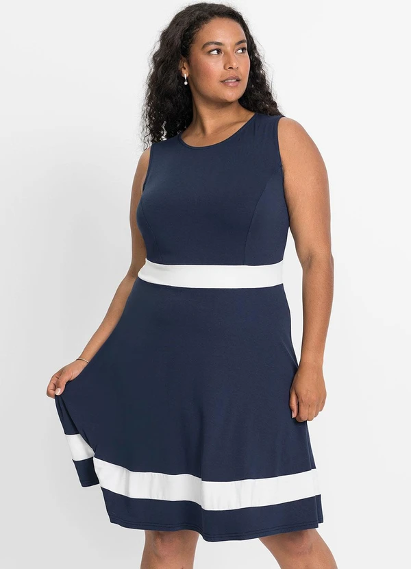 Quintess - Vestido Azul Marinho em Malha de Viscose