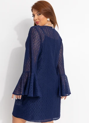 Quintess - Vestido Azul Marinho em Renda - QUINTESS