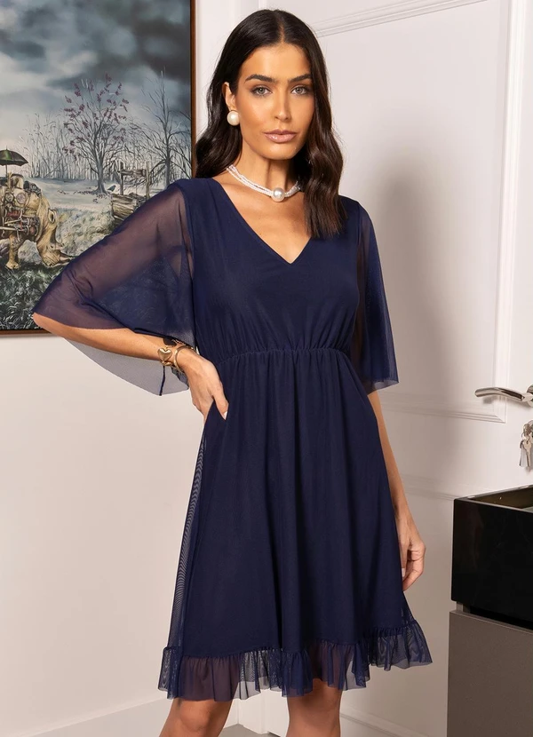 Quintess Vestido Azul Marinho em Tule