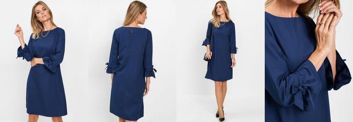 Vestido Azul Marinho em Viscose Plana Rajada