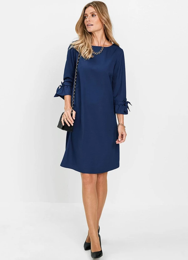 bonprix - Vestido Azul Marinho em Viscose Plana Rajada 3