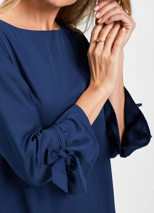 bonprix - Vestido Azul Marinho em Viscose Plana Rajada 4