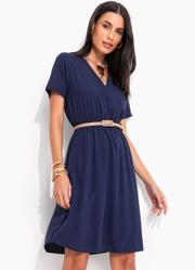 Vestido Azul Marinho em Viscose Plana