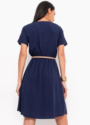 Quintess - Vestido Azul Marinho em Viscose Plana - QUINTESS