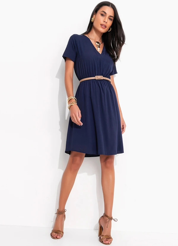 Quintess - Vestido Azul Marinho em Viscose Plana 3