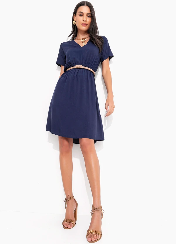 Quintess - Vestido Azul Marinho em Viscose Plana 4