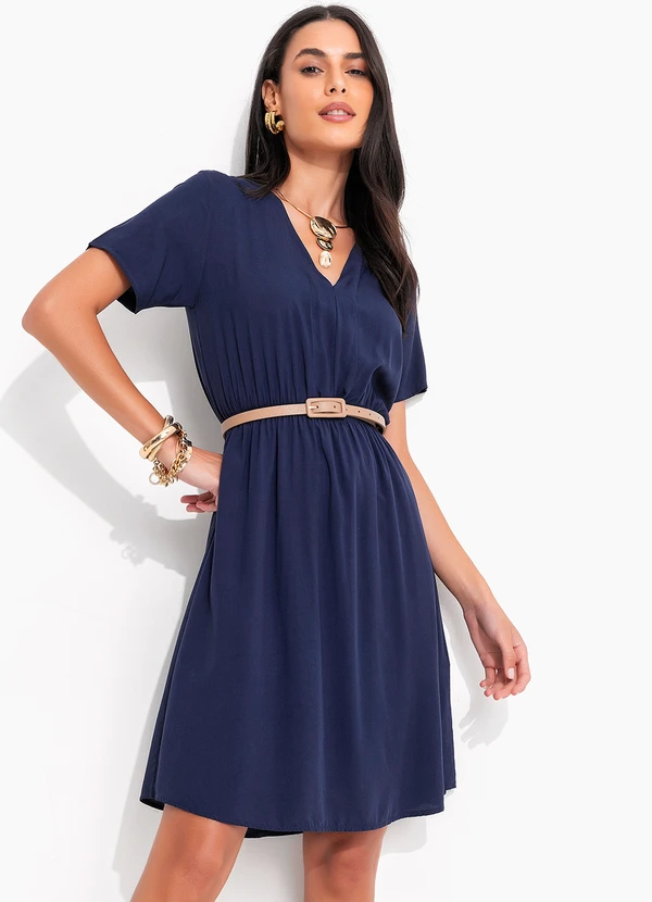 Quintess - Vestido Azul Marinho em Viscose Plana