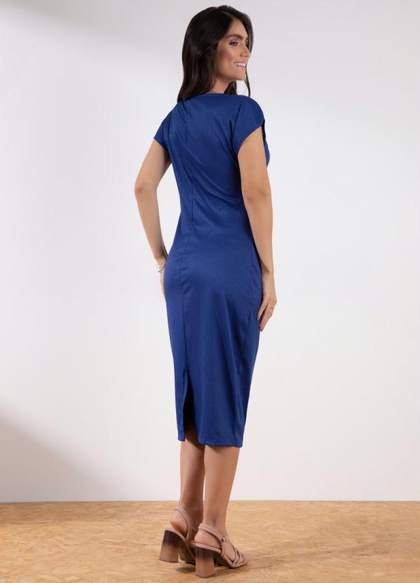 Outlet - Vestido Azul Midi com Fenda 6