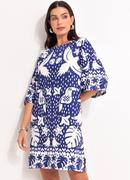 Vestido Barrado Azul em Malha Fria