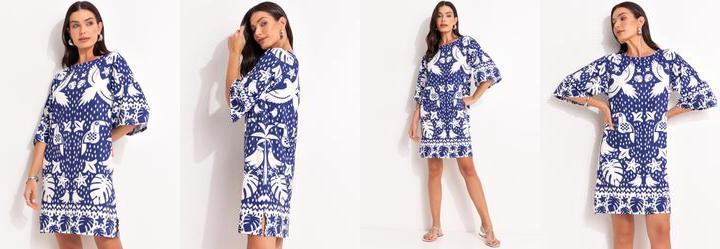 Vestido Barrado Azul em Malha Fria