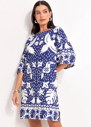 Quintess - Vestido Barrado Azul em Malha Fria - QUINTESS