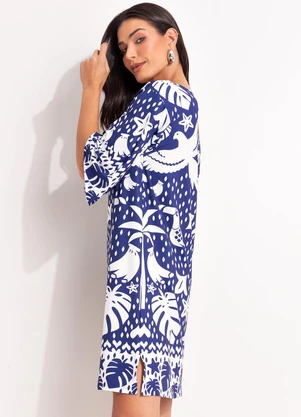 Quintess - Vestido Barrado Azul em Malha Fria - QUINTESS