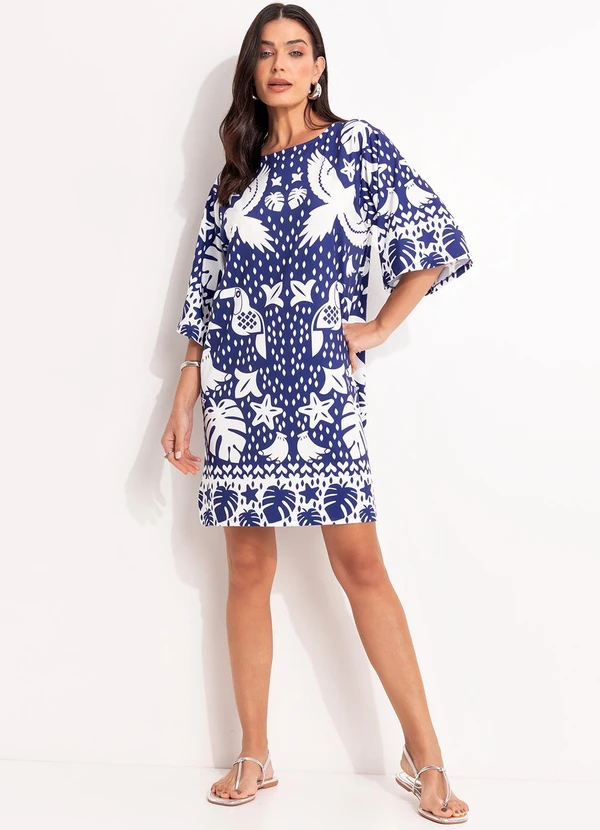 Quintess - Vestido Barrado Azul em Malha Fria 3