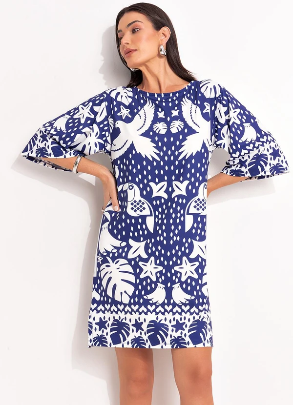 Quintess - Vestido Barrado Azul em Malha Fria 5