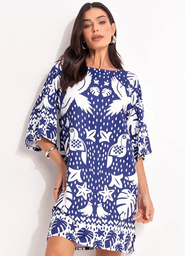 Quintess - Vestido Barrado Azul em Malha Fria 6