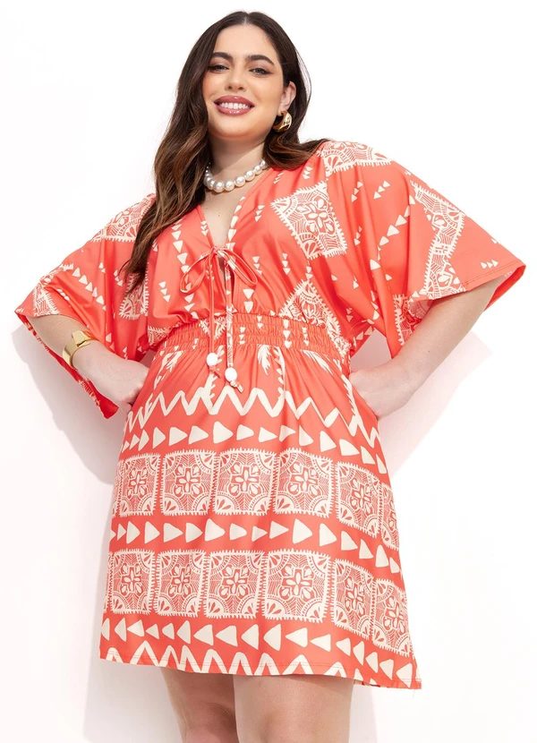 Quintess - Vestido Barrado Coral em Malha Fria 12