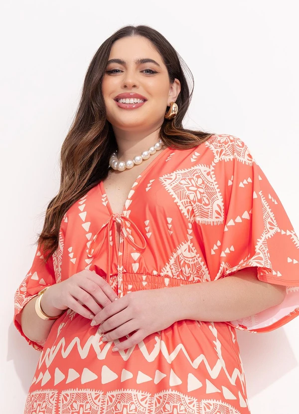 Quintess - Vestido Barrado Coral em Malha Fria 15