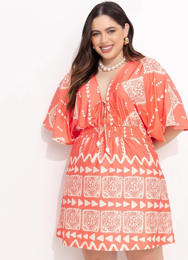 Quintess - Vestido Barrado Coral em Malha Fria 16