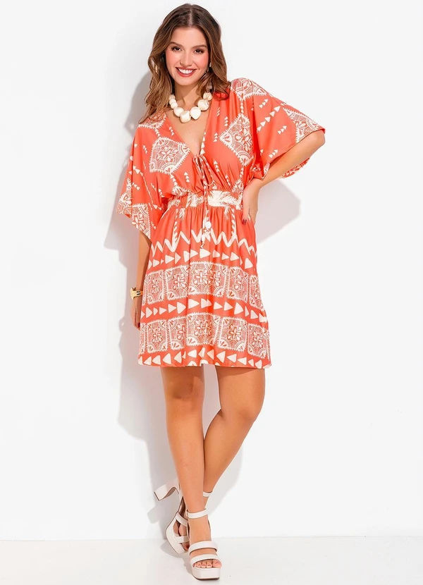 Quintess - Vestido Barrado Coral em Malha Fria 3