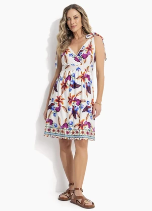 Quintess - Vestido Barrado Floral em Malha Fria - QUINTESS