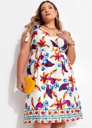 Quintess - Vestido Barrado Floral em Malha Fria - QUINTESS