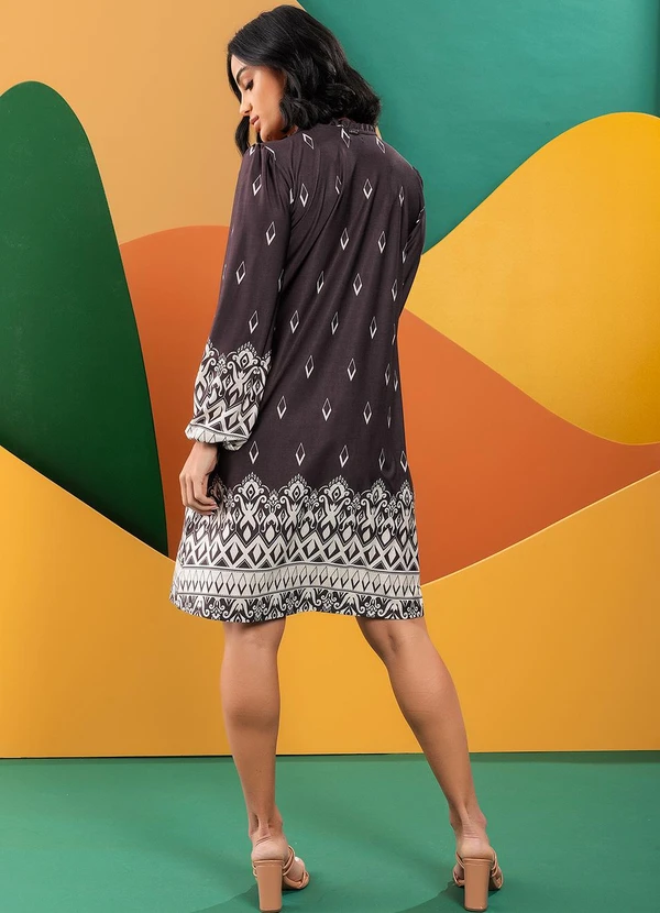 Quintess - Vestido Barrado Folk em Malha Fria