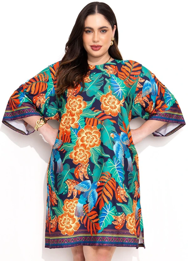 Quintess - Vestido Barrado Tropical em Malha Fria 14