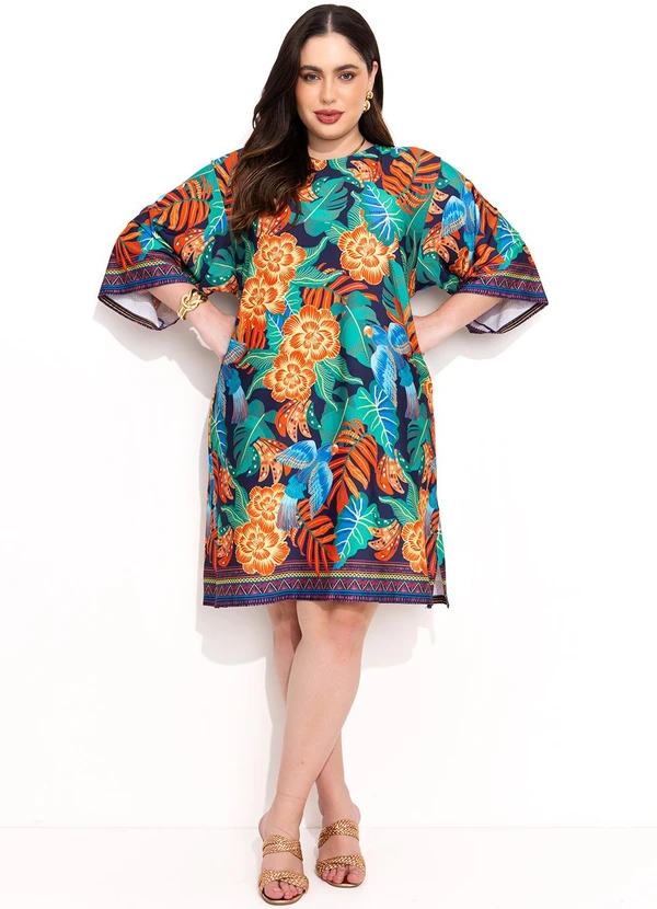 Quintess - Vestido Barrado Tropical em Malha Fria 16