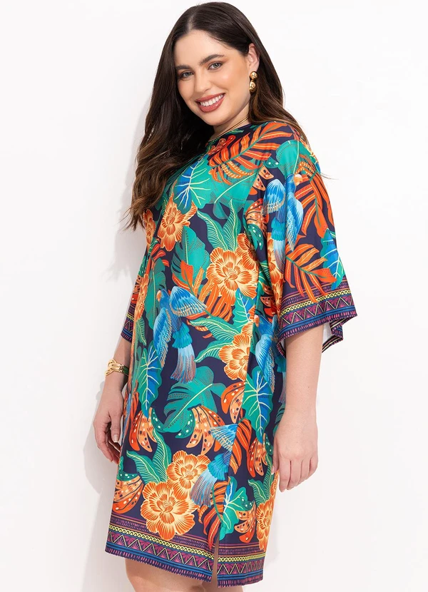 Quintess - Vestido Barrado Tropical em Malha Fria 19